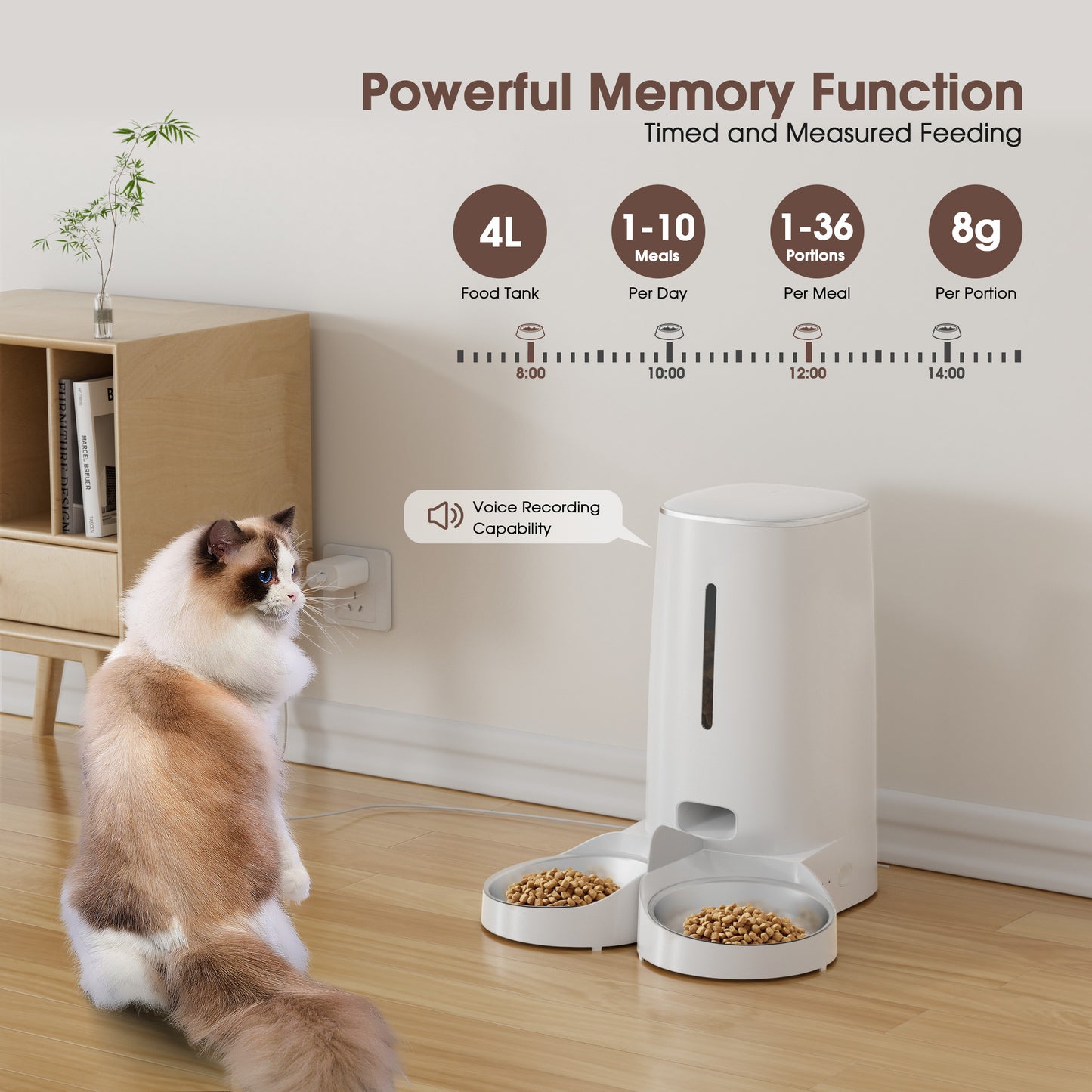 GOOVI Automatic Cat Feeders, Timed Dog Feeder 4L Programmable Control 1-6 Meals Pet Dry Food Dispenser with Desiccant Bag for Cats and Small Medium Dogs, Dual Power Supply