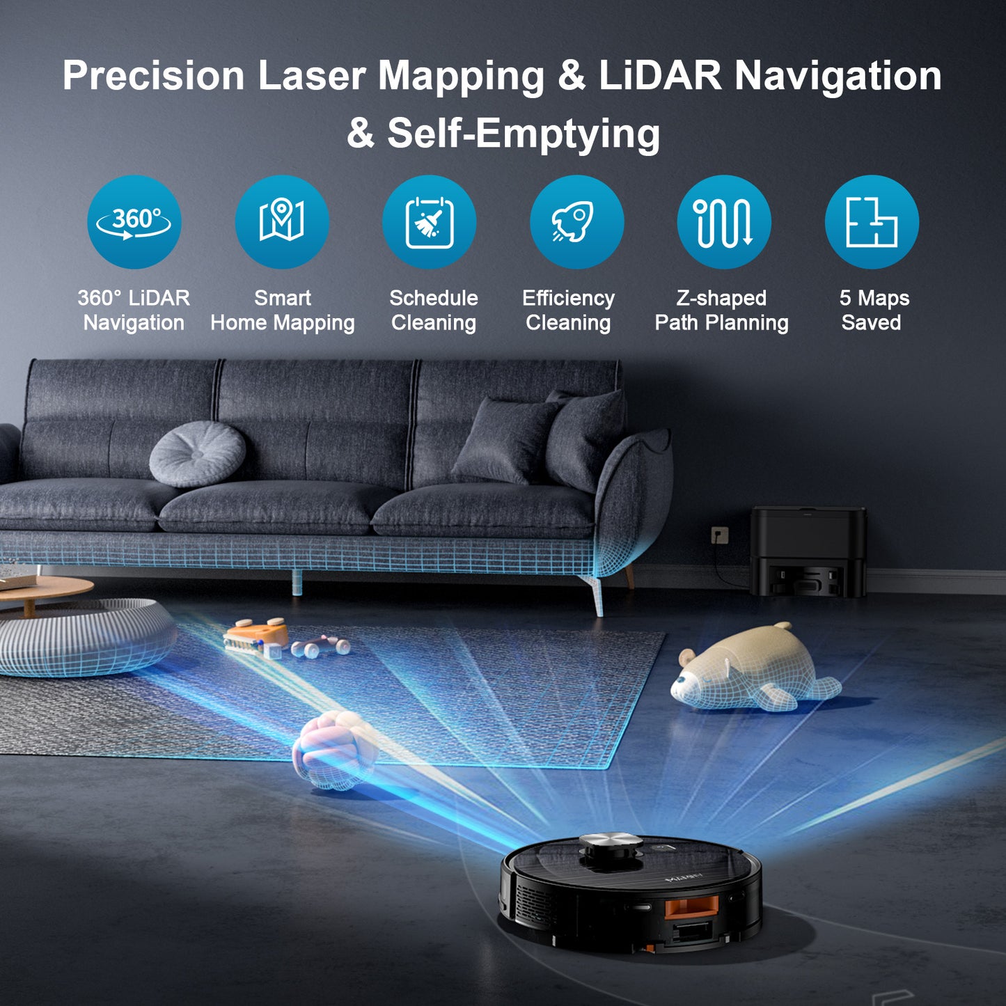 GOOVI Robot Vacuum and Mop 9000pa Suction Robotic Cleaner with Laser Home Mapping and 85 Days Self Empty Station