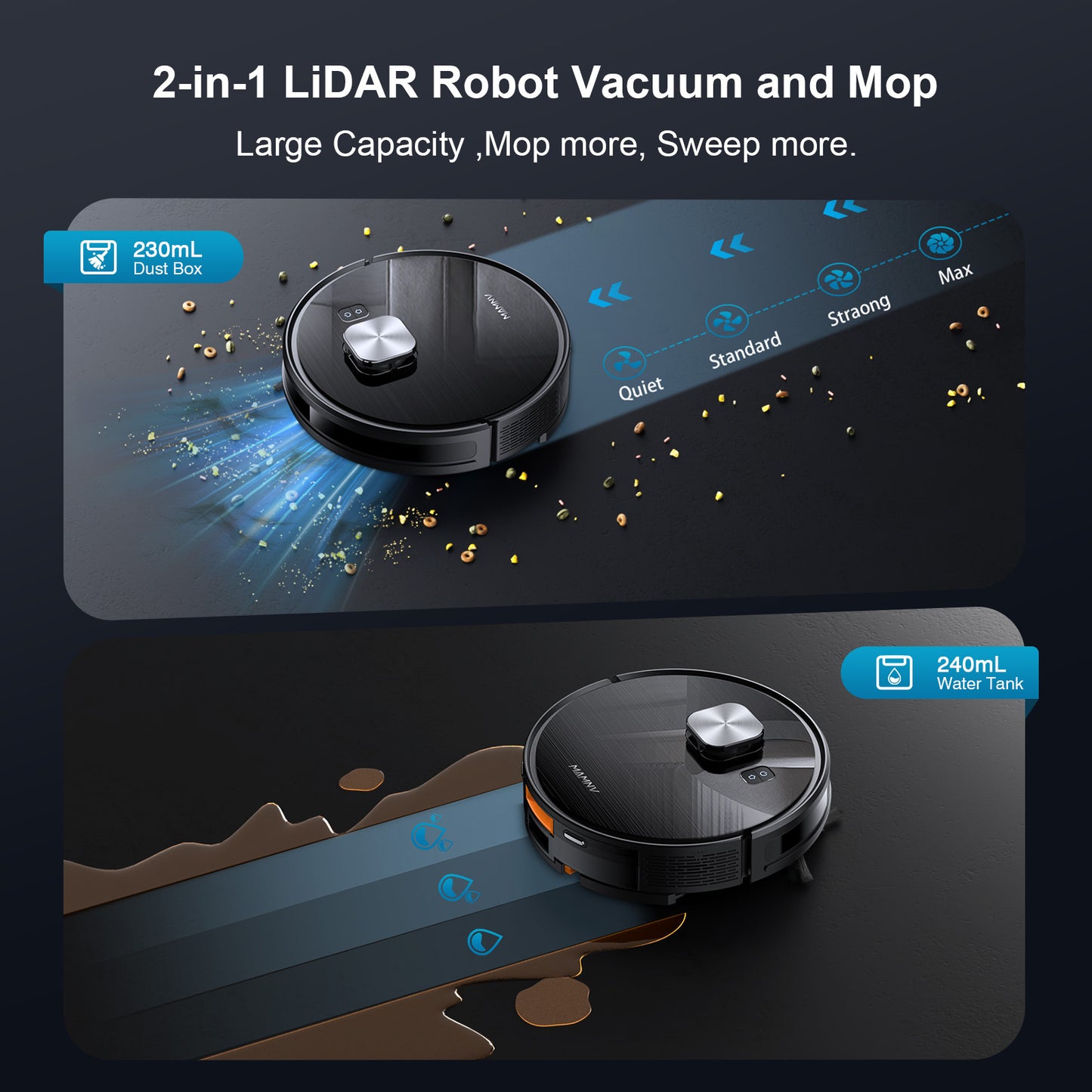 GOOVI Robot Vacuum and Mop 9000pa Suction Robotic Cleaner with Laser Home Mapping and 85 Days Self Empty Station