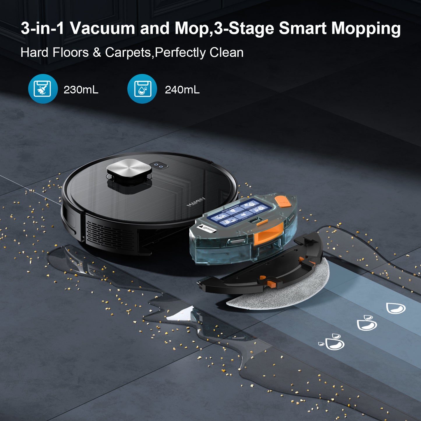 GOOVI Robot Vacuum and Mop 9000pa Suction Robotic Cleaner with Laser Home Mapping and 85 Days Self Empty Station