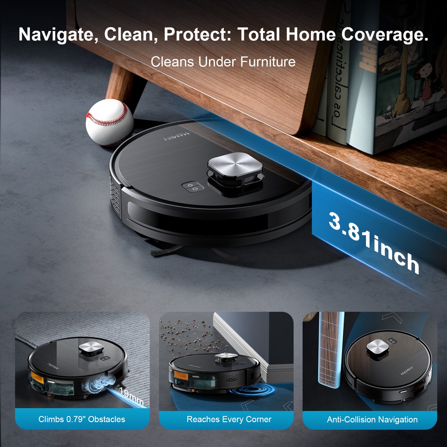 GOOVI Robot Vacuum and Mop 9000pa Suction Robotic Cleaner with Laser Home Mapping and 85 Days Self Empty Station
