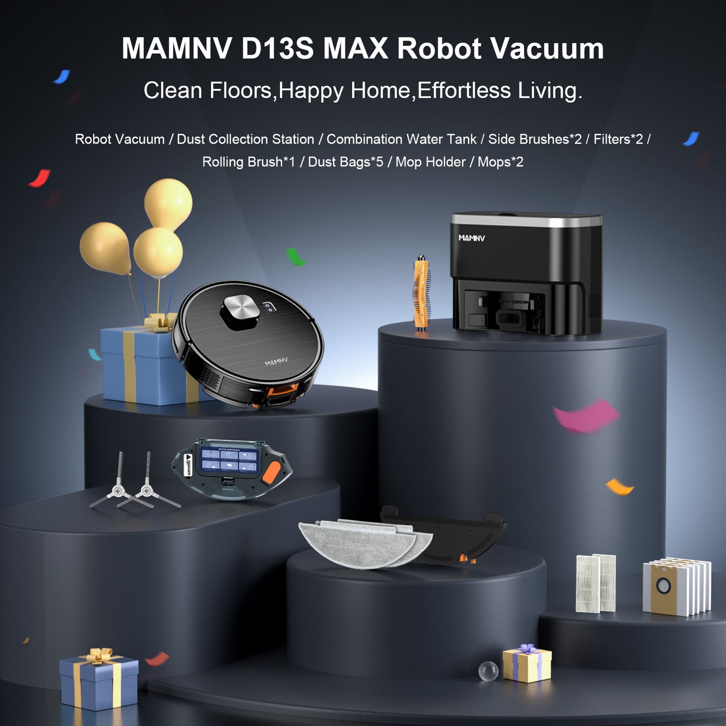 GOOVI Robot Vacuum and Mop 9000pa Suction Robotic Cleaner with Laser Home Mapping and 85 Days Self Empty Station