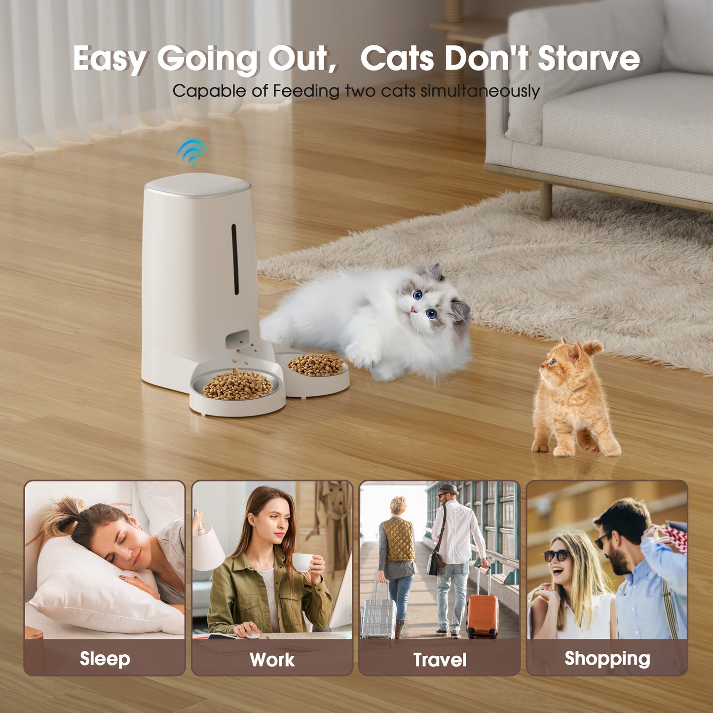 GOOVI Automatic Cat Feeders, Timed Dog Feeder 4L Programmable Control 1-6 Meals Pet Dry Food Dispenser with Desiccant Bag for Cats and Small Medium Dogs, Dual Power Supply