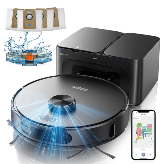 GOOVI Robot Vacuum and Mop Combo with 3D Homp Mapping, Self-Emptying Base for 70 Days, 220 Mins Runtime, Black