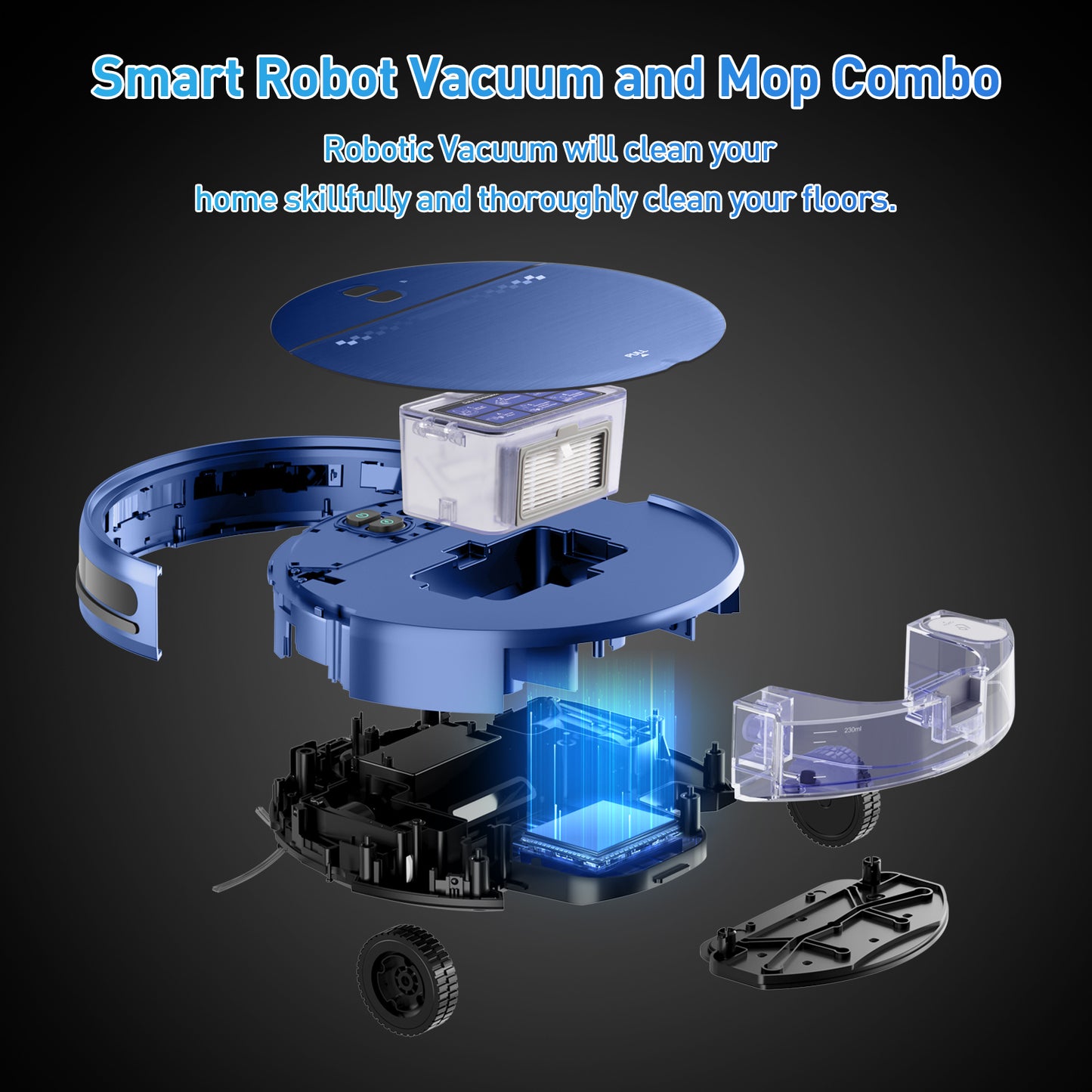 GOOVI Robot Vacuum, 2 in 1 Robot Vacuum and Mop Combo with APP, Voice and Remote Control, Robot Vacuum Cleaner Perfect for Pet Hair, Hard-Floor and Carpet