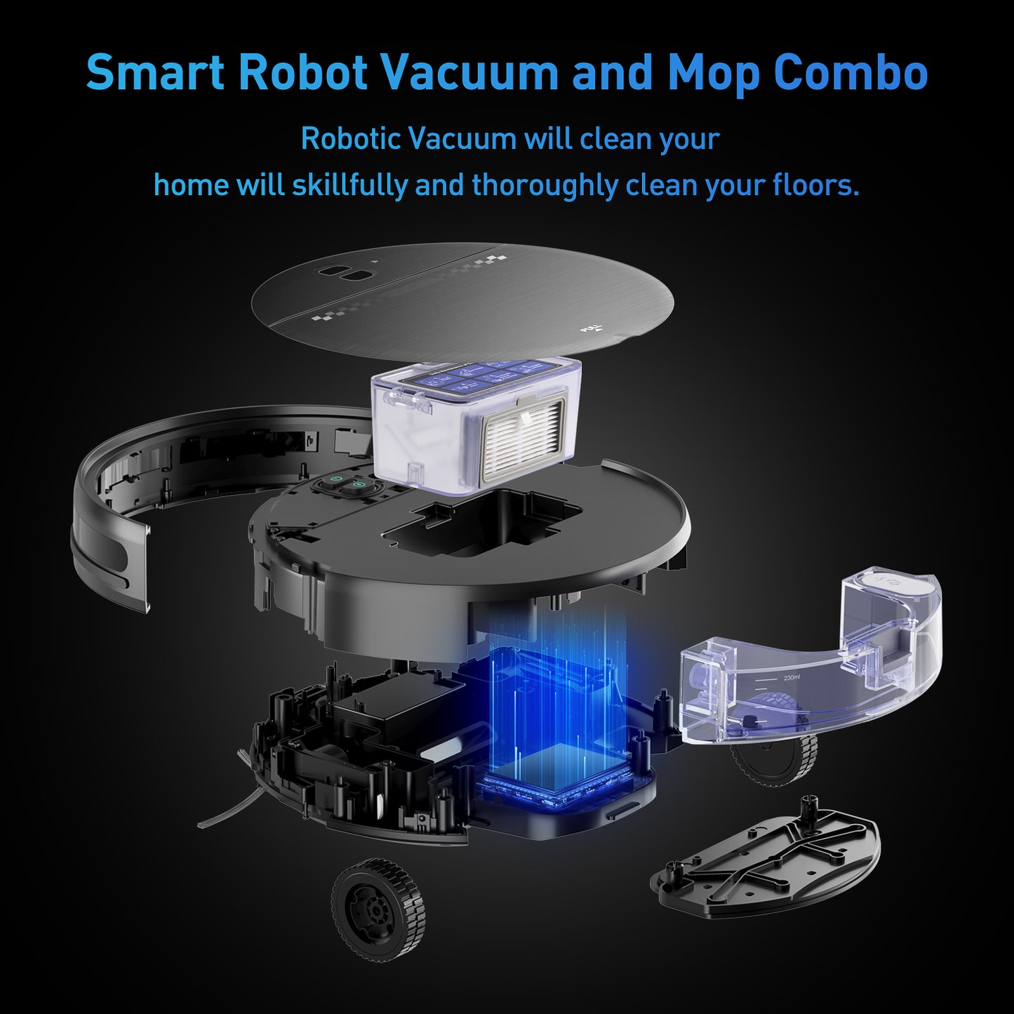 GOOVI Robot Vacuum, 2 in 1 Robot Vacuum and Mop Combo with APP, Voice and Remote Control, Robot Vacuum Cleaner Perfect for Pet Hair, Hard-Floor and Carpet