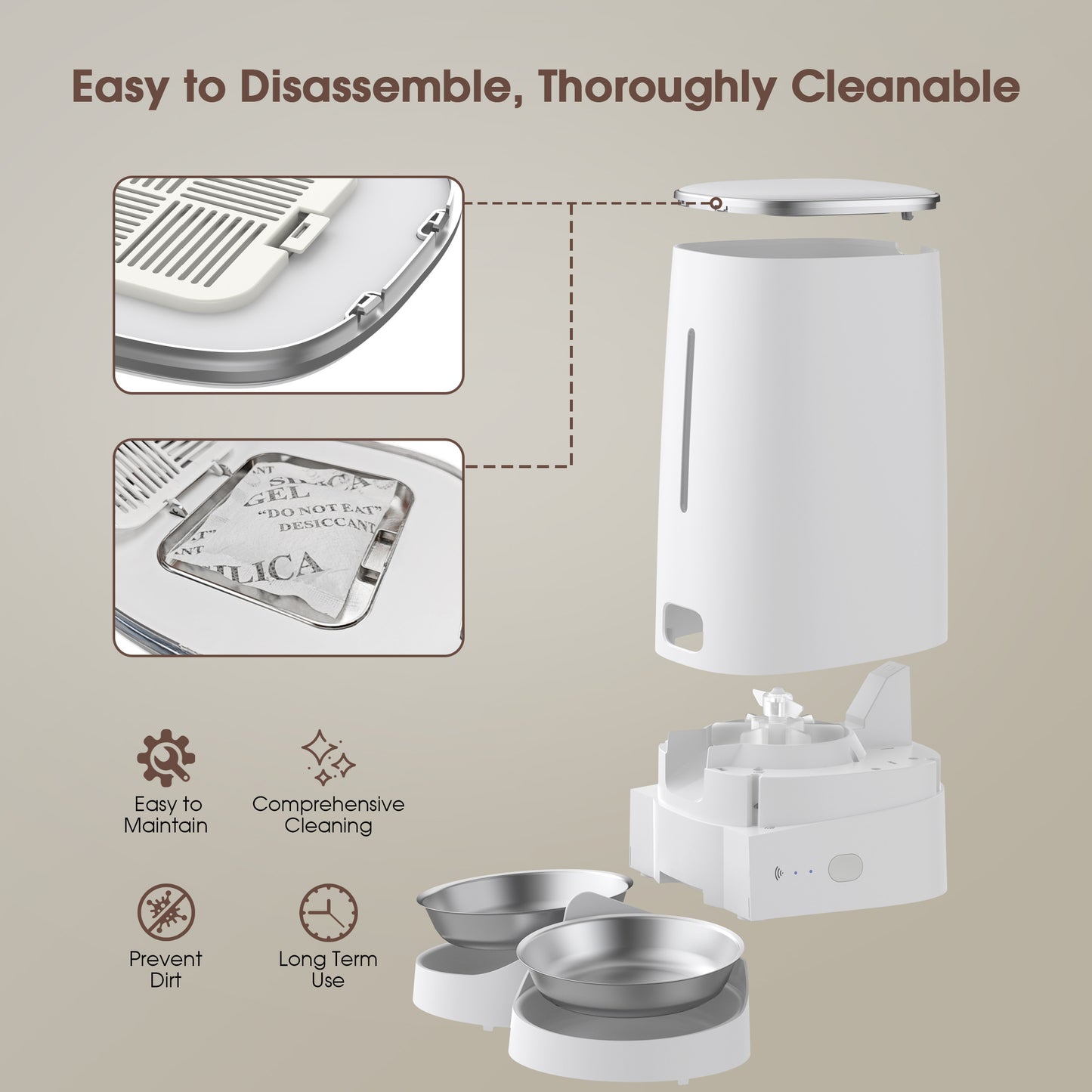 GOOVI Automatic Cat Feeders, Timed Dog Feeder 4L Programmable Control 1-6 Meals Pet Dry Food Dispenser with Desiccant Bag for Cats and Small Medium Dogs, Dual Power Supply