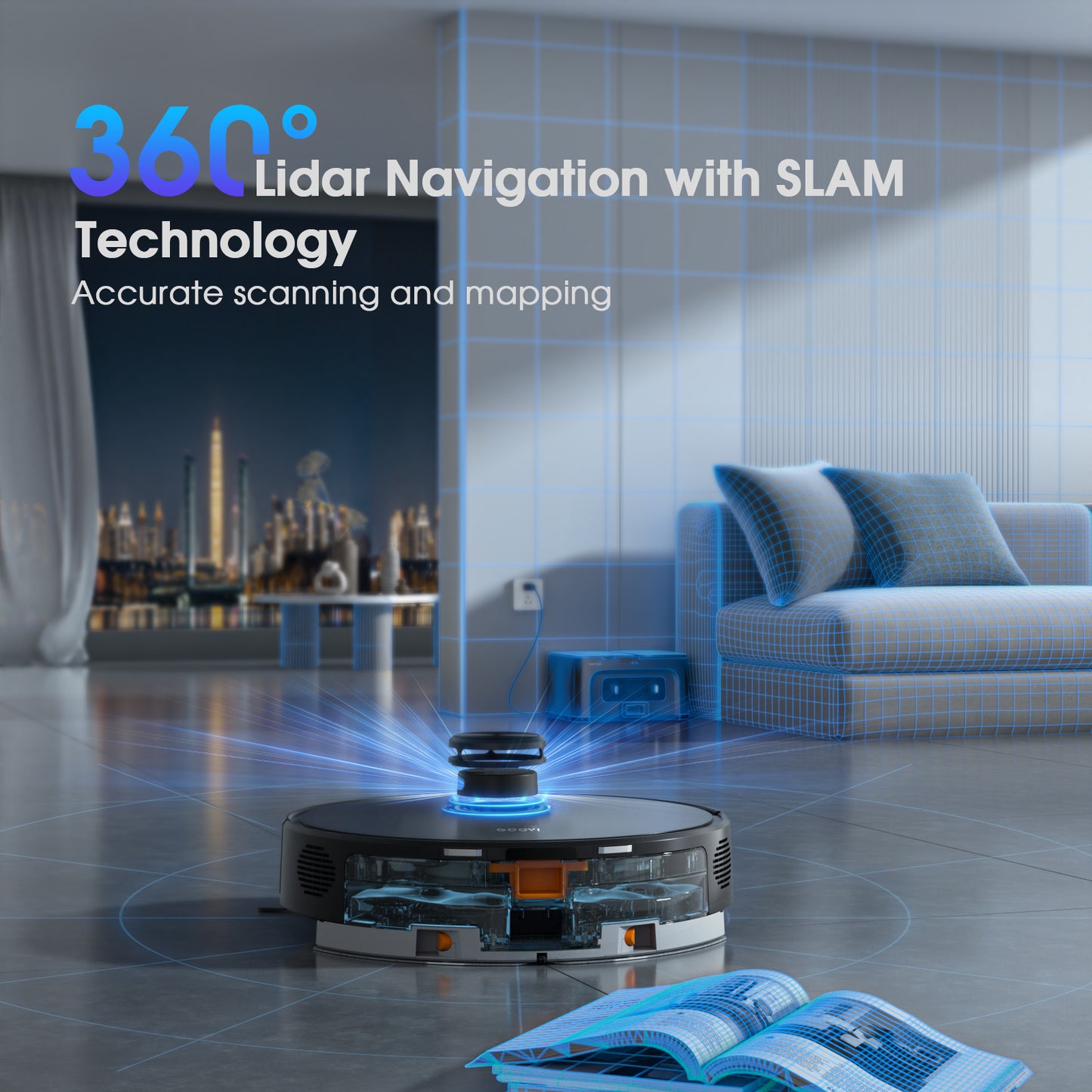 GOOVI Robot Vacuum and Mop Combo with 3D Homp Mapping, Self-Emptying Base for 70 Days, 220 Mins Runtime, Black