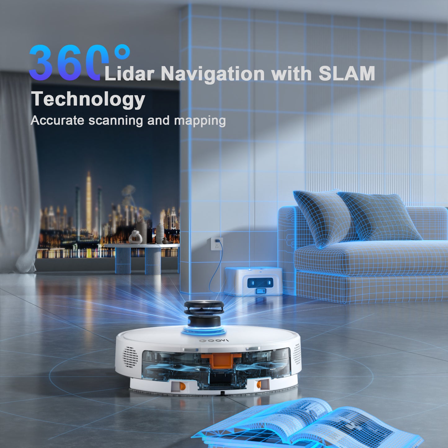 GOOVI Robot Vacuum and Mop Combo with 3D Homp Mapping, Self-Emptying Base for 70 Days, 220 Mins Runtime, White