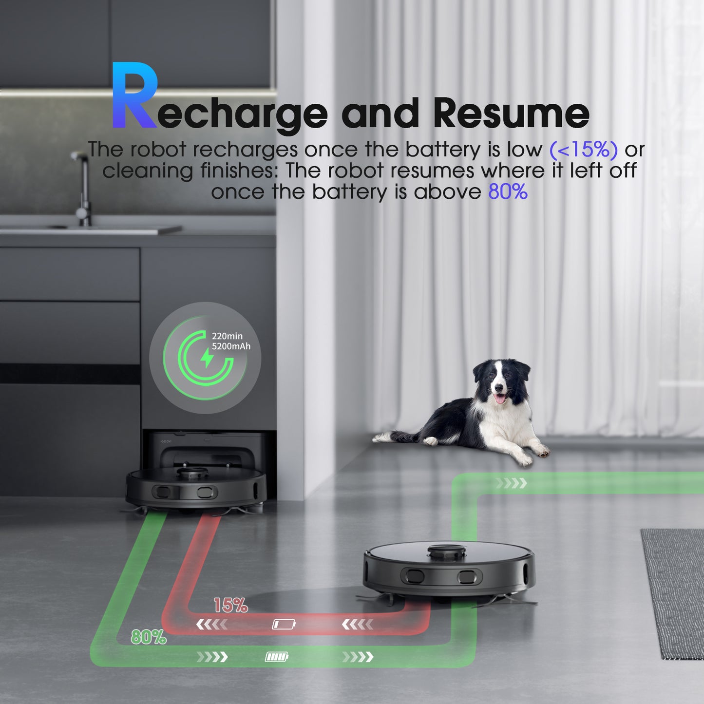 GOOVI Robot Vacuum and Mop Combo with 3D Homp Mapping, Self-Emptying Base for 70 Days, 220 Mins Runtime, Black