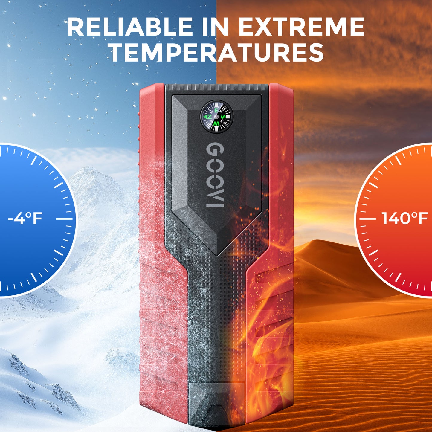 GOOVI Car Jump Starter 2000A Peak 12V Battery Jump Box Portable Battery Booster with LED Light USB Quick Charge