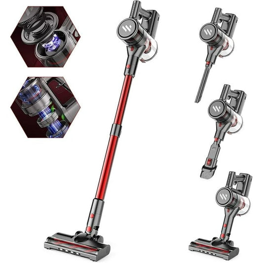 GOOVI Cordless Stick Vacuum Cleaner, Powerful Suction Lightweight Vacuum Cleaner for Hard Floor - Red