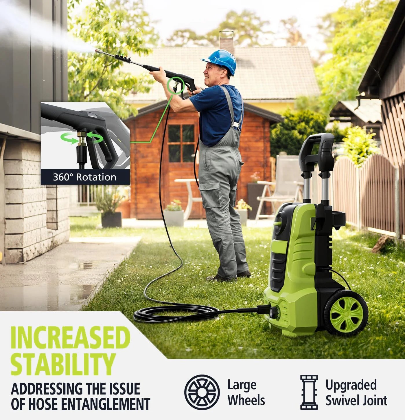 GOOVI Electric Pressure Washer, 26 FT Hose Pressure Cleaner 2030 PSI with 4 Nozzles Tips,Surface Cleaning with Upgraded Swivel Joint for Car/Fences/Patios/Daily Needed-Green