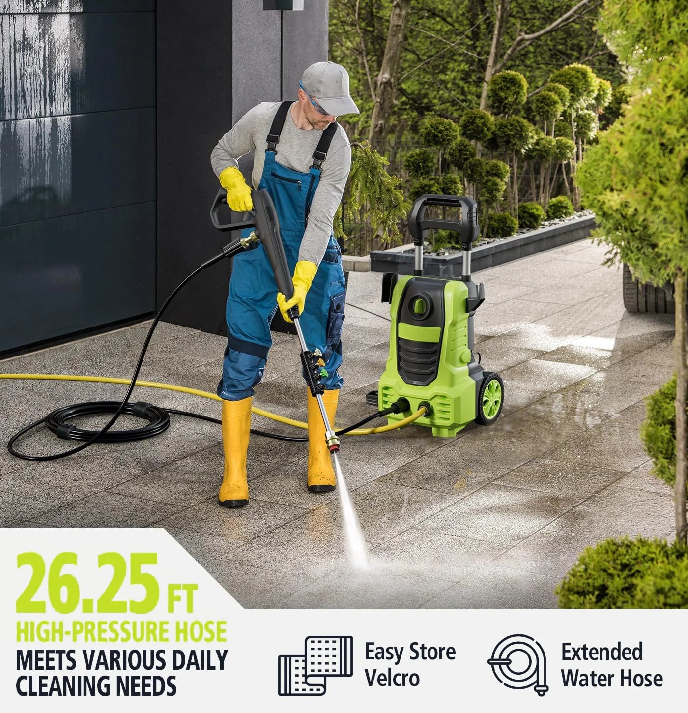 GOOVI Electric Pressure Washer, 26 FT Hose Pressure Cleaner 2030 PSI with 4 Nozzles Tips,Surface Cleaning with Upgraded Swivel Joint for Car/Fences/Patios/Daily Needed-Green