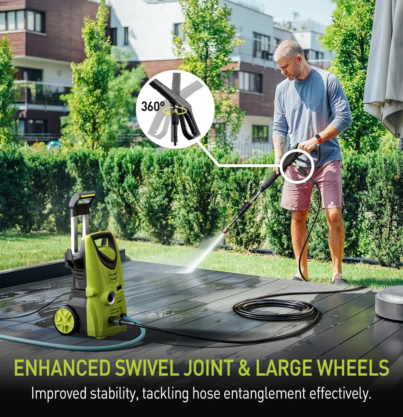 GOOVI Electric Pressure Washer, 2030 PSI Pressure Cleaner with Upgraded Swivel Joint，4 Nozzles Tips 26 FT Hose for Car/Patios/Fences/Daily Cleaning