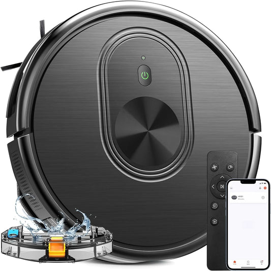 GOOVI Robot Vacuum Cleaner and Mop Combo, 2 in 1 Robotic Vacuum with Schedule, App/Bluetooth/Alexa, 1600Pa Suction, Self-Charging, Slim, Ideal for Hard Floor, Pet Hair, Carpet /Black