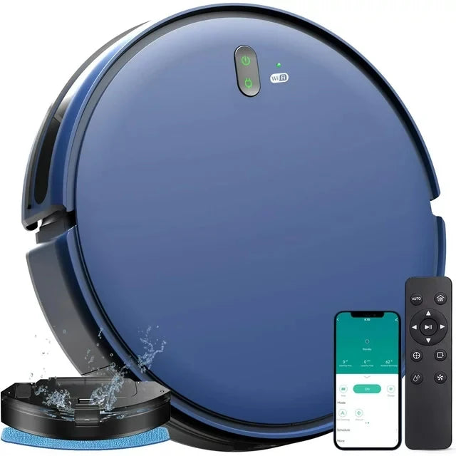 GOOVI Robot Vacuum Cleaner,2 in 1 Robot Vacumm Mop Combo, With Alexa/WiFi/App Connection,for Pet Hair，Hard Floor-Blue