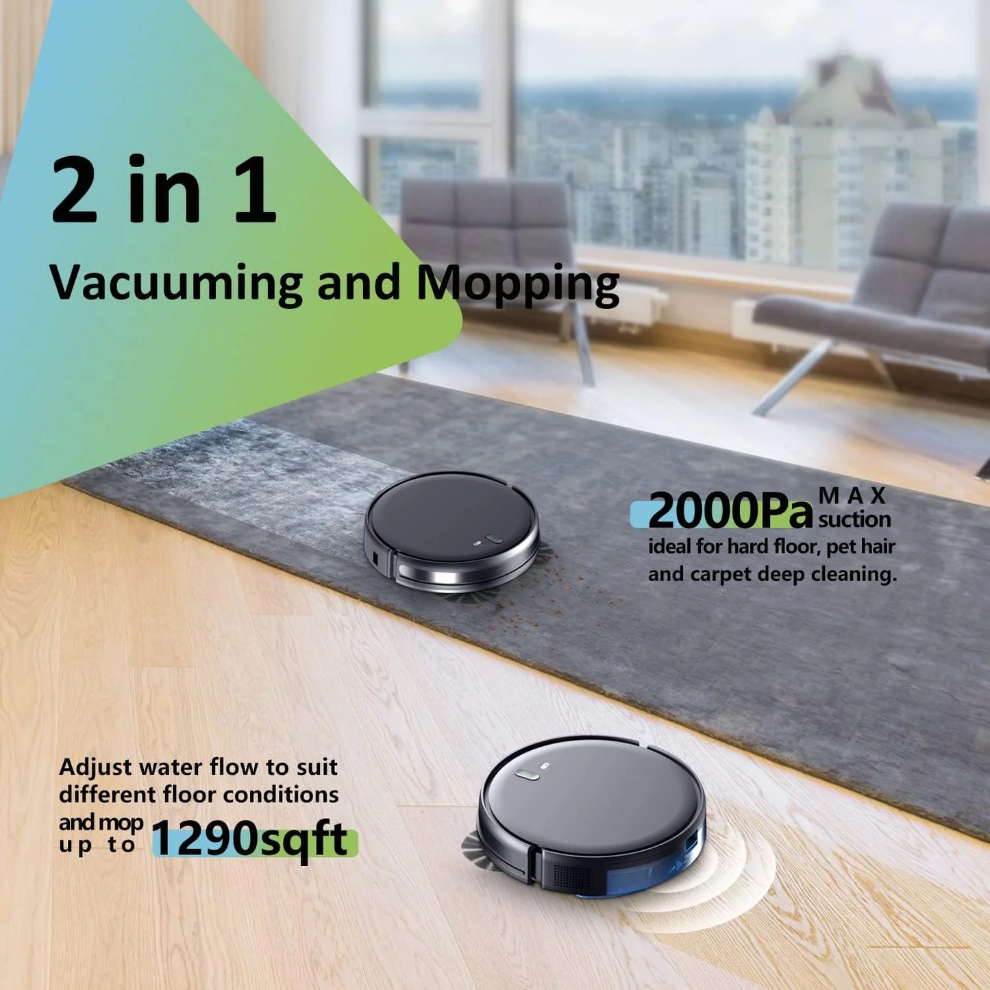GOOVI Robot Vacuum Cleaner, Robot Vacuum and Mop Combo with WIFI / Alexa for Pet Hair and Hard Floor-Black