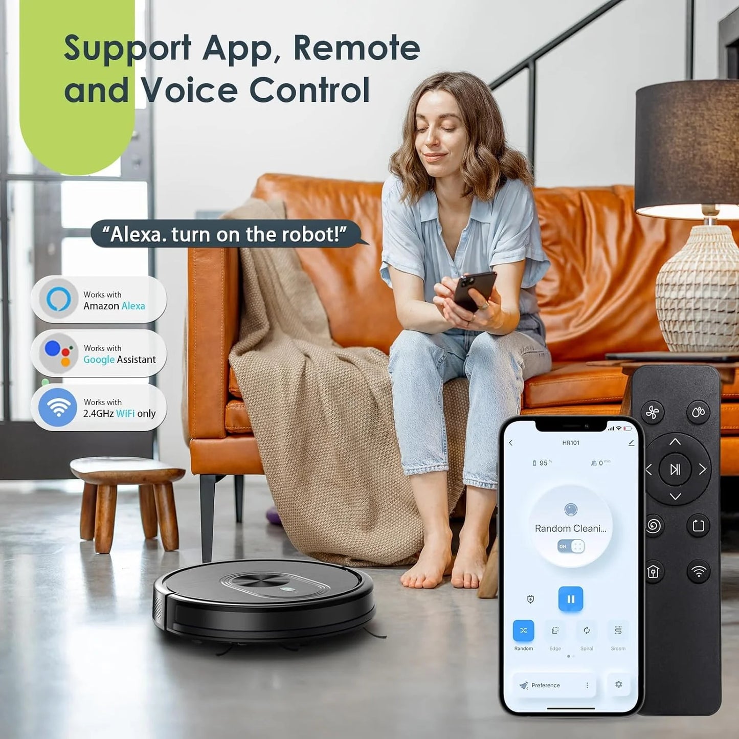 GOOVI Robot Vacuum Cleaner and Mop Combo, 2 in 1 Robotic Vacuum with Schedule, App/Bluetooth/Alexa, 1600Pa Suction, Self-Charging, Slim, Ideal for Hard Floor, Pet Hair, Carpet /Black