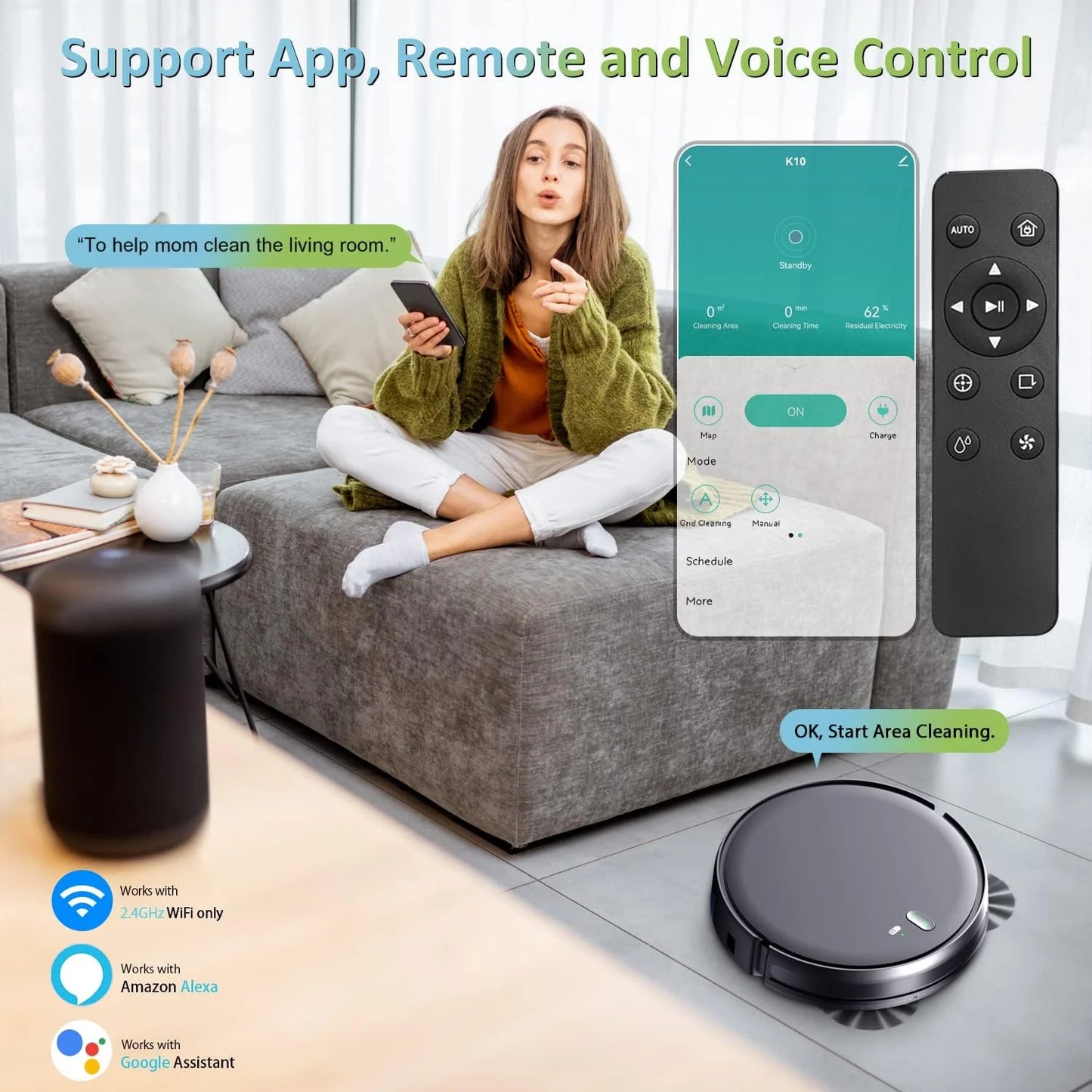 GOOVI Robot Vacuum Cleaner, Robot Vacuum and Mop Combo with WIFI / Alexa for Pet Hair and Hard Floor-Black