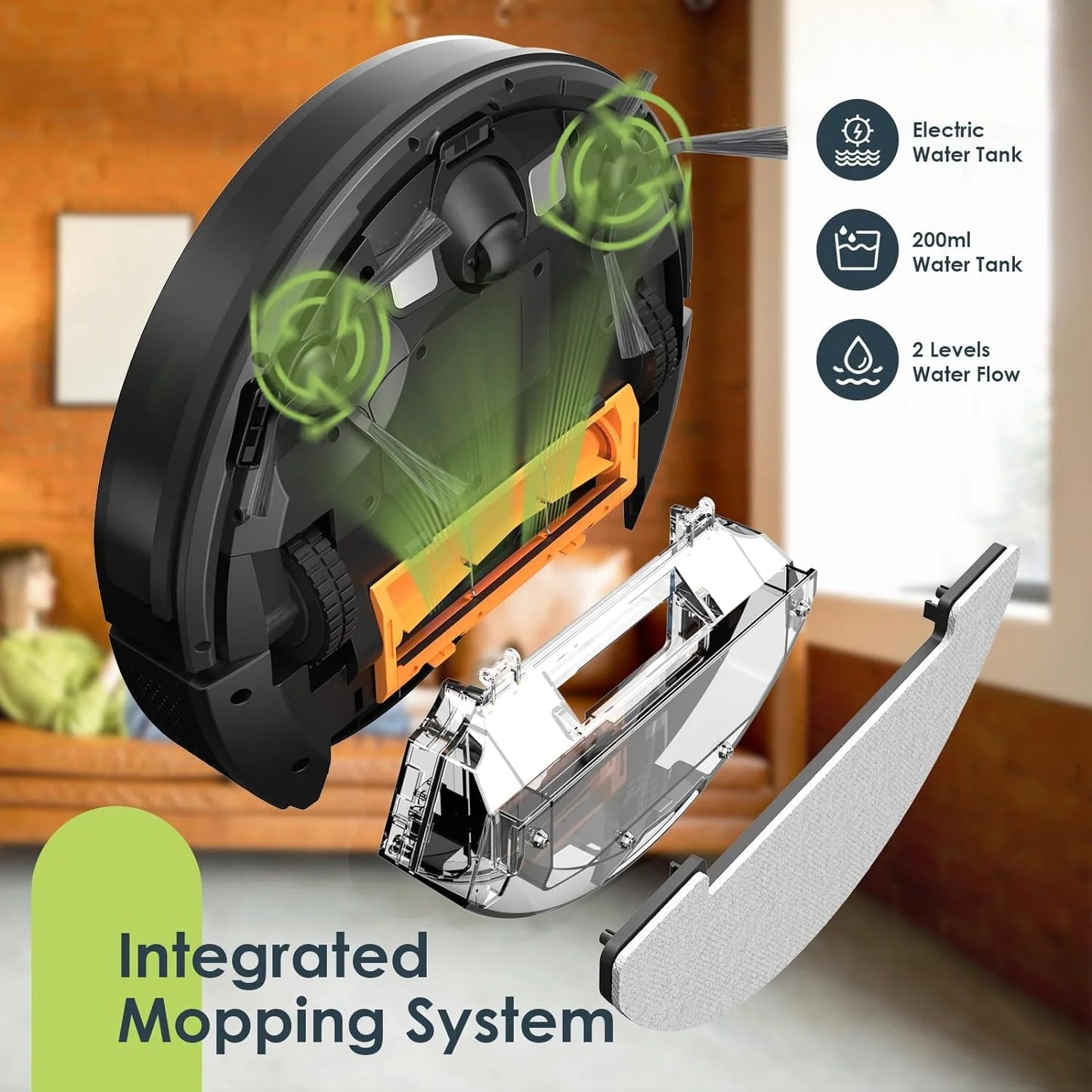 GOOVI Robot Vacuum Cleaner and Mop Combo, 2 in 1 Robotic Vacuum with Schedule, App/Bluetooth/Alexa, 1600Pa Suction, Self-Charging, Slim, Ideal for Hard Floor, Pet Hair, Carpet /Black