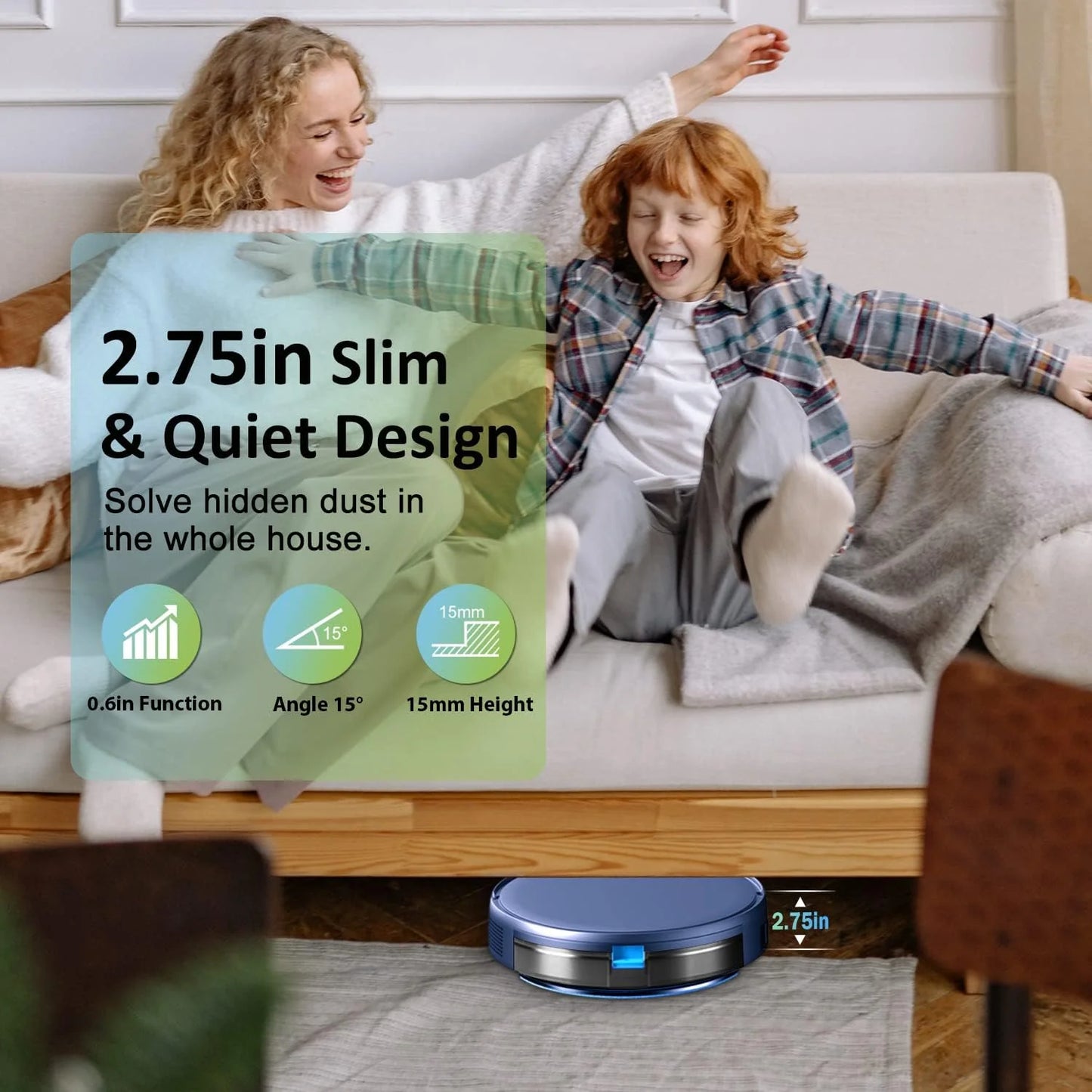 GOOVI Robot Vacuum Cleaner,2 in 1 Robot Vacumm Mop Combo, With Alexa/WiFi/App Connection,for Pet Hair，Hard Floor-Blue