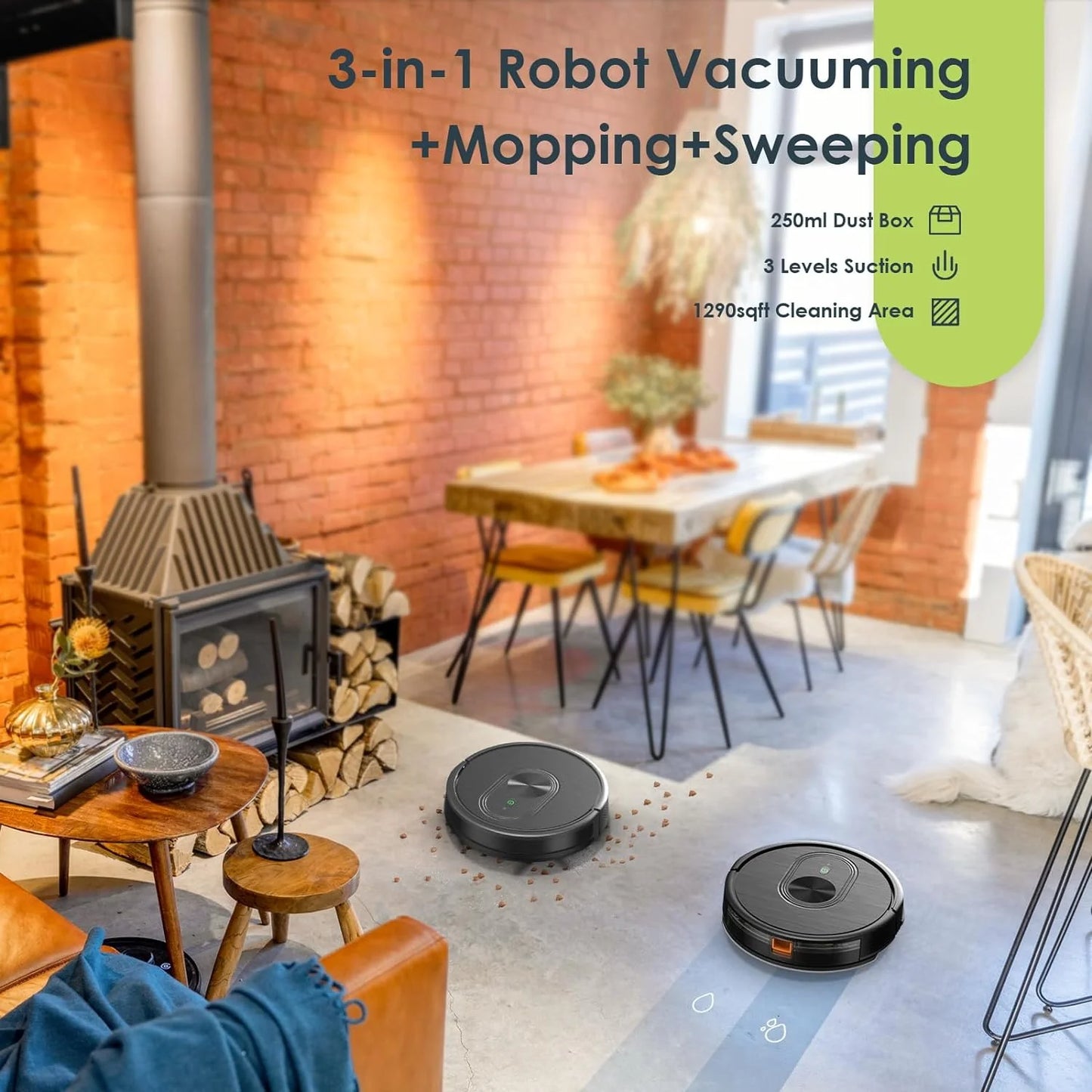 GOOVI Robot Vacuum Cleaner and Mop Combo, 2 in 1 Robotic Vacuum with Schedule, App/Bluetooth/Alexa, 1600Pa Suction, Self-Charging, Slim, Ideal for Hard Floor, Pet Hair, Carpet /Black