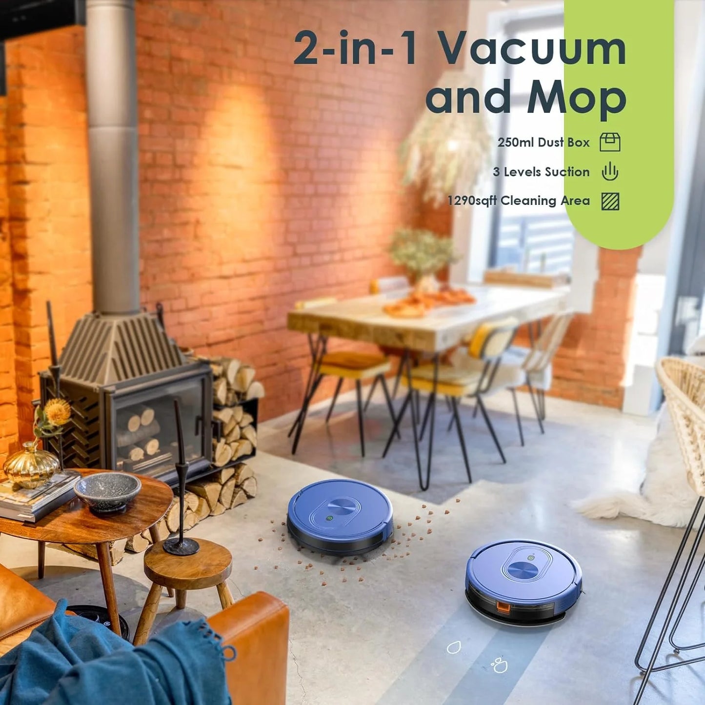 GOOVI Robot Vacuum Cleaner and Mop Combo, 2 in 1 Robotic Vacuum with Schedule, App/Bluetooth/Alexa, 1600Pa Suction, Self-Charging, Slim, Ideal for Hard Floor, Pet Hair, Carpet-Blue