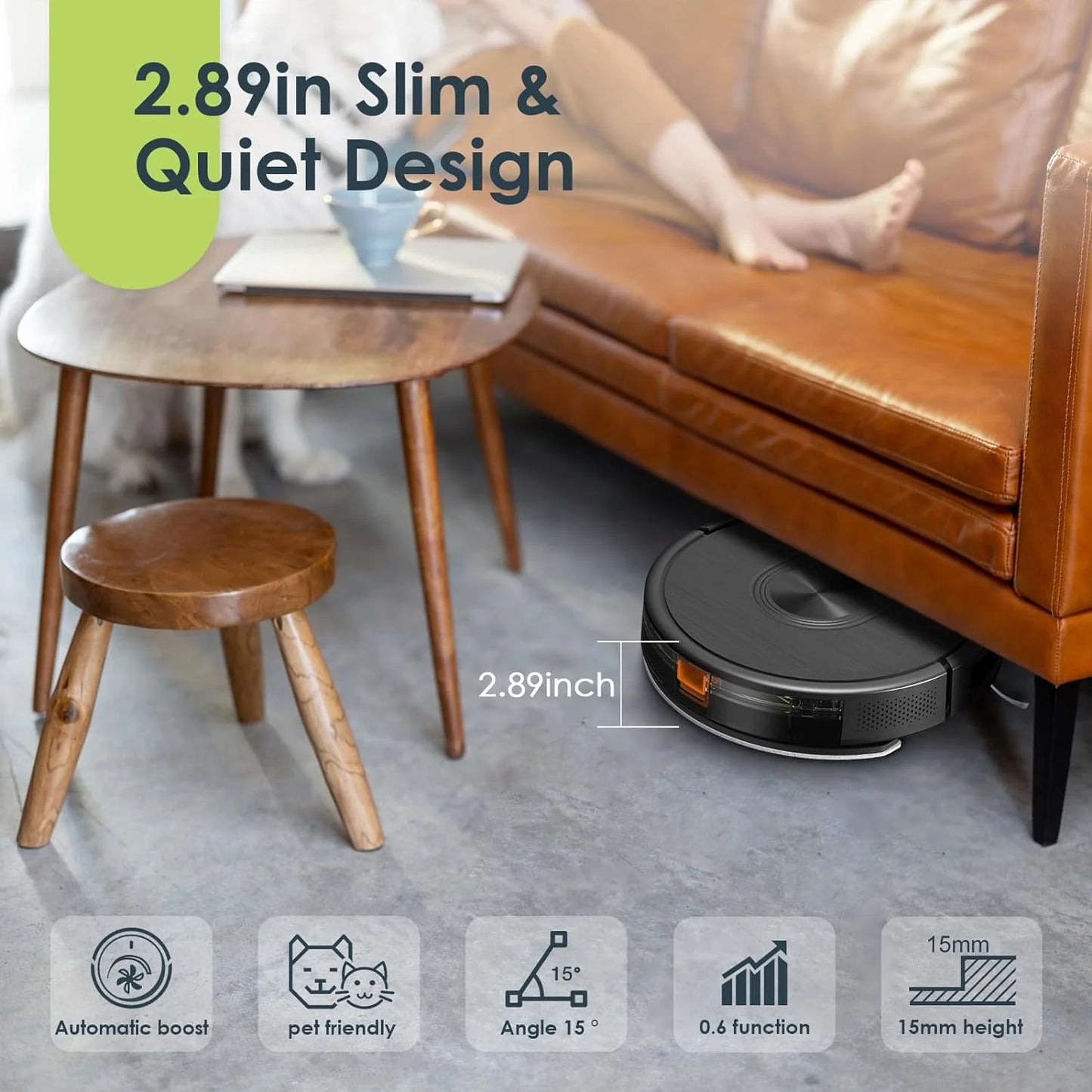 GOOVI Robot Vacuum Cleaner and Mop Combo, 2 in 1 Robotic Vacuum with Schedule, App/Bluetooth/Alexa, 1600Pa Suction, Self-Charging, Slim, Ideal for Hard Floor, Pet Hair, Carpet /Black