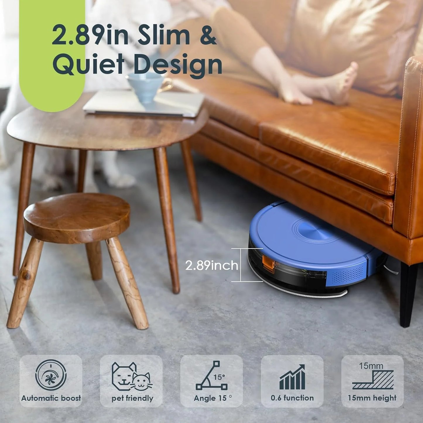 GOOVI Robot Vacuum Cleaner and Mop Combo, 2 in 1 Robotic Vacuum with Schedule, App/Bluetooth/Alexa, 1600Pa Suction, Self-Charging, Slim, Ideal for Hard Floor, Pet Hair, Carpet-Blue