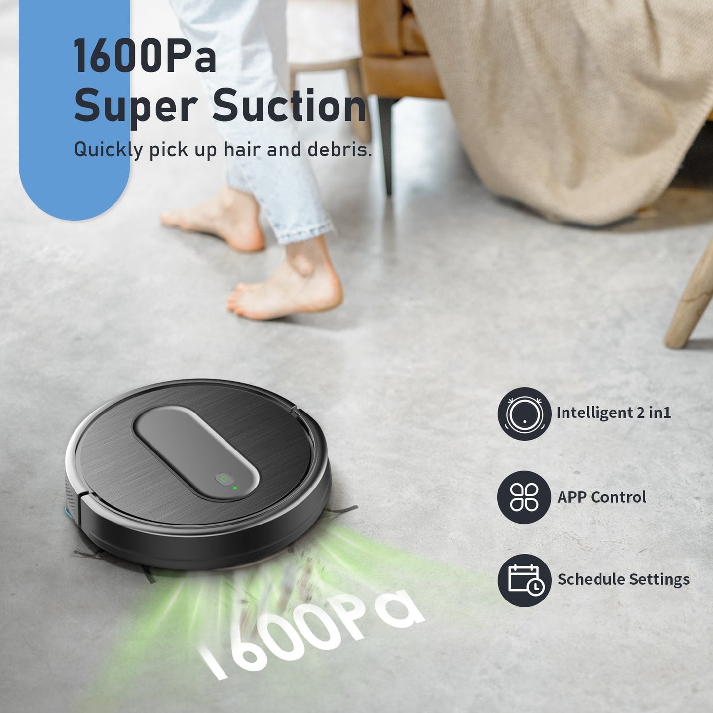 GOOVI Robot Vacuum Cleaner,2 in 1 Robot Vacumm Mop Combo, With Alexa/WiFi/App Connection,for Pet Hair，Hard Floor