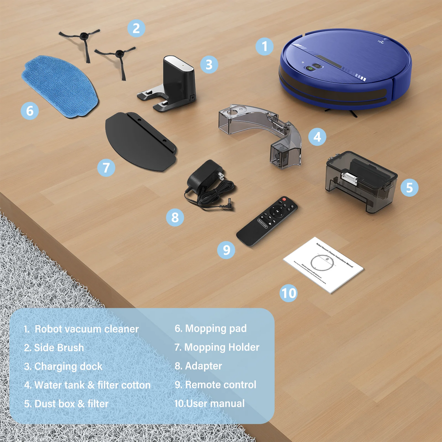 GOOVI Robot Vacuum Cleaner, Robot Vacumm Mop Combo, With Alexa/WiFi/App Connection, for Pet Hair，Hard Floor