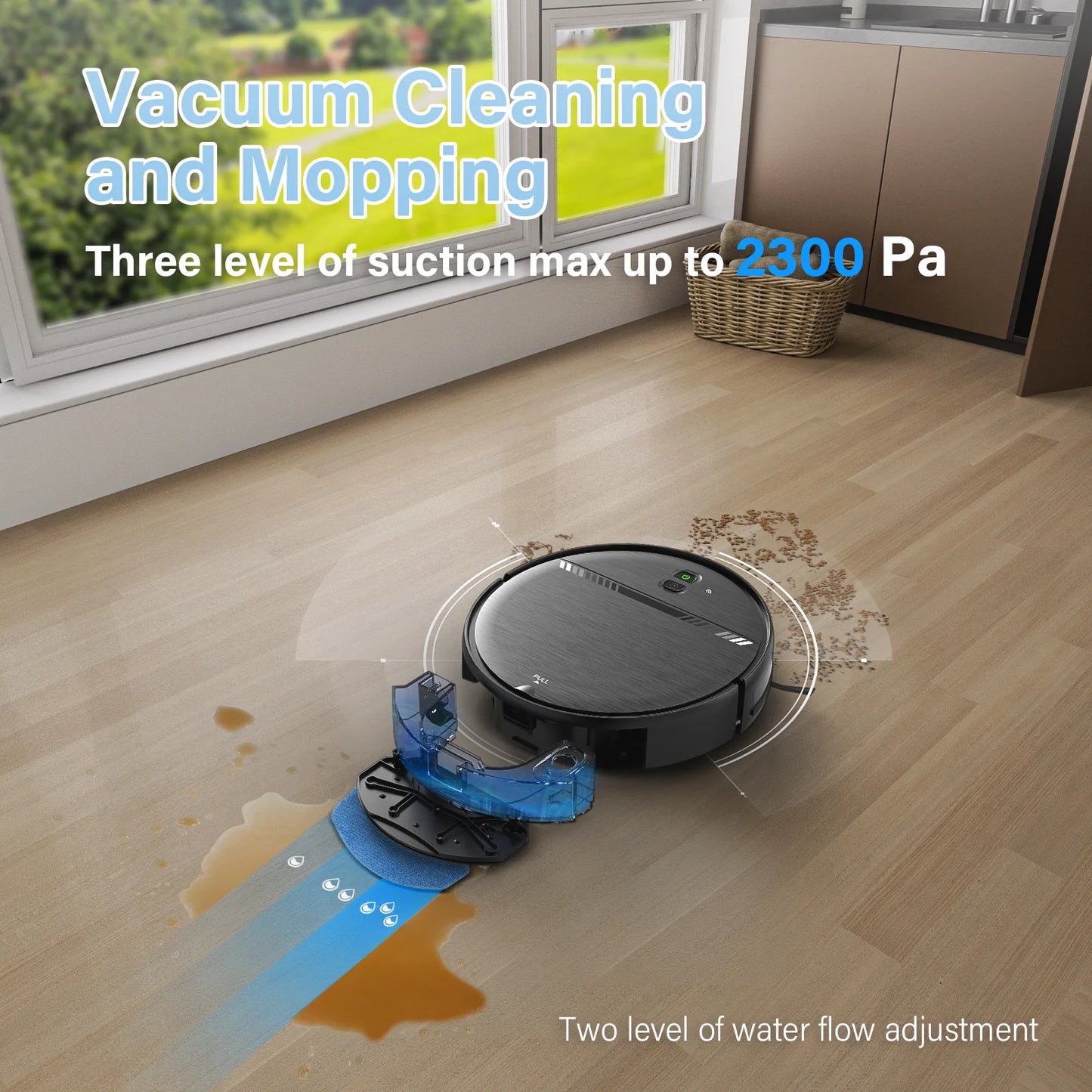 GOOVI Robot Vacuum Cleaner,2 in 1 Robot Vacumm Mop Combo, With Alexa/WiFi/App Connection,for Pet Hair，Hard Floor-Black