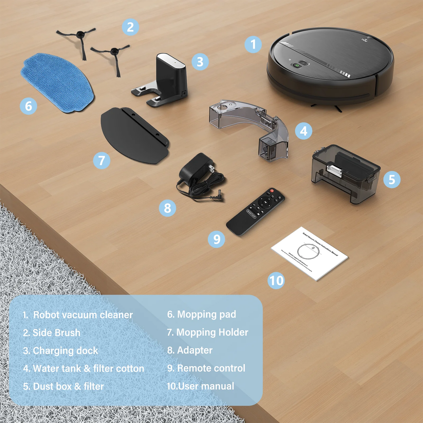 GOOVI Robot Vacuum Cleaner,2 in 1 Robot Vacumm Mop Combo, With Alexa/WiFi/App Connection,for Pet Hair，Hard Floor-Black